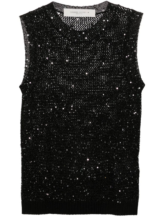 Sequin-Embellished Sleeveless Top