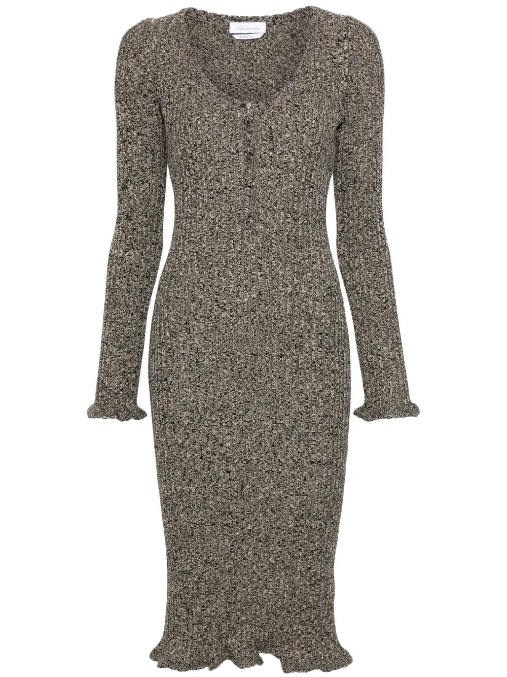 Mélange Ruffled Ribbed Midi Dress