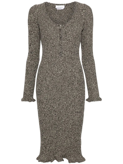 Mélange Ruffled Ribbed Midi Dress