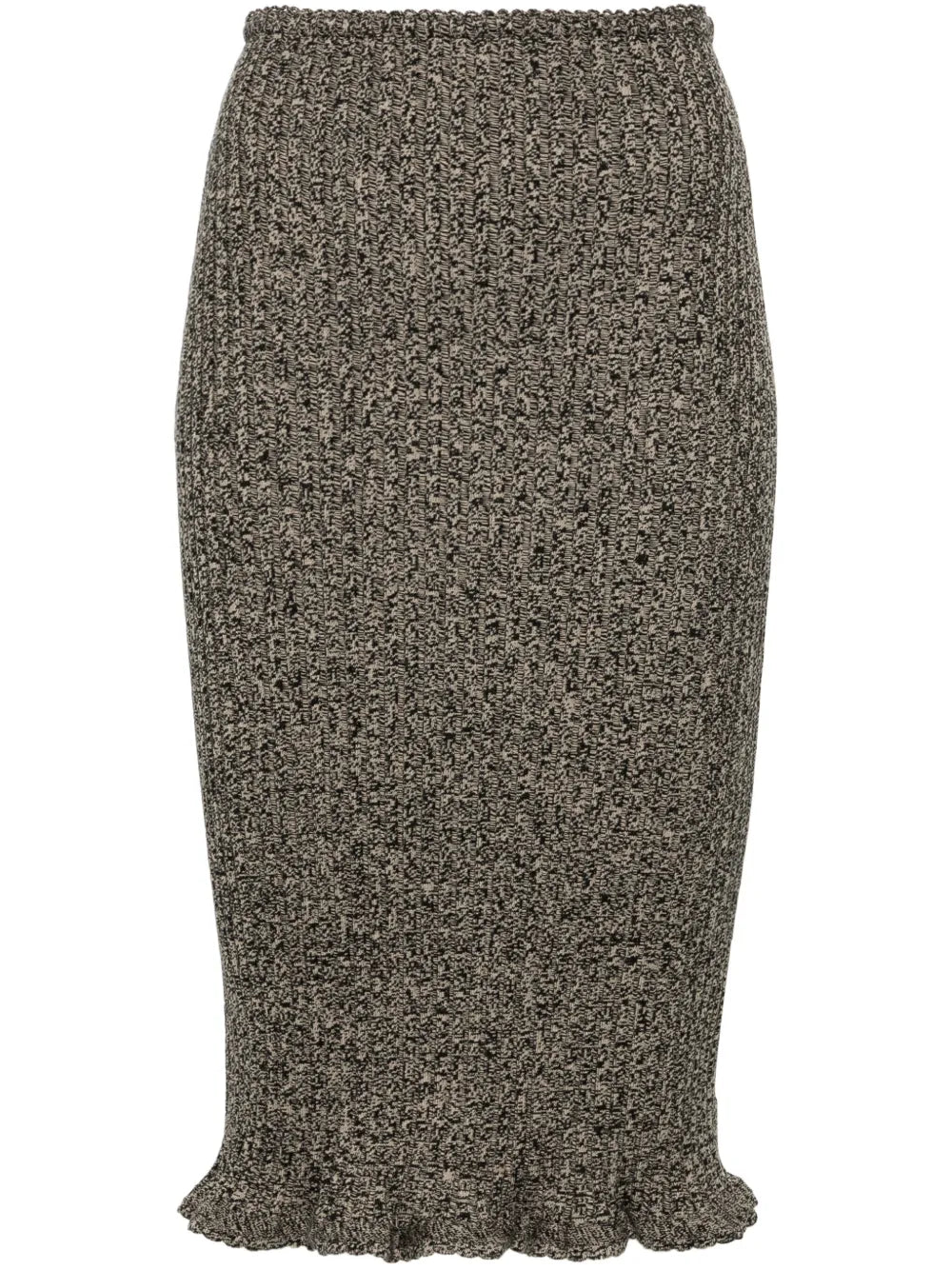 Mélange Ruffled Ribbed Midi Skirt