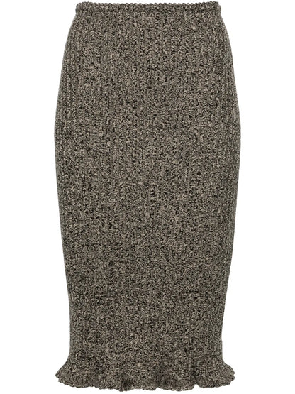 Mélange Ruffled Ribbed Midi Skirt