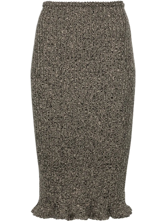 Mélange Ruffled Ribbed Midi Skirt