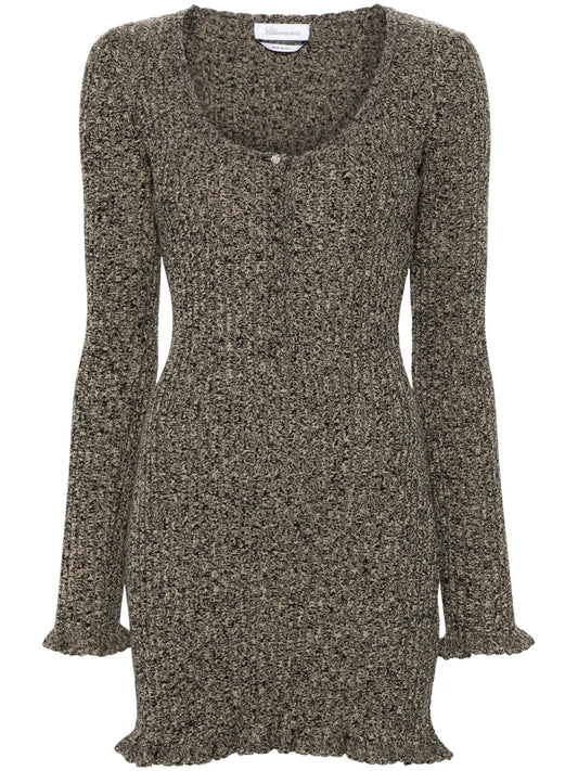Mélange Ruffled Ribbed Mini Dress