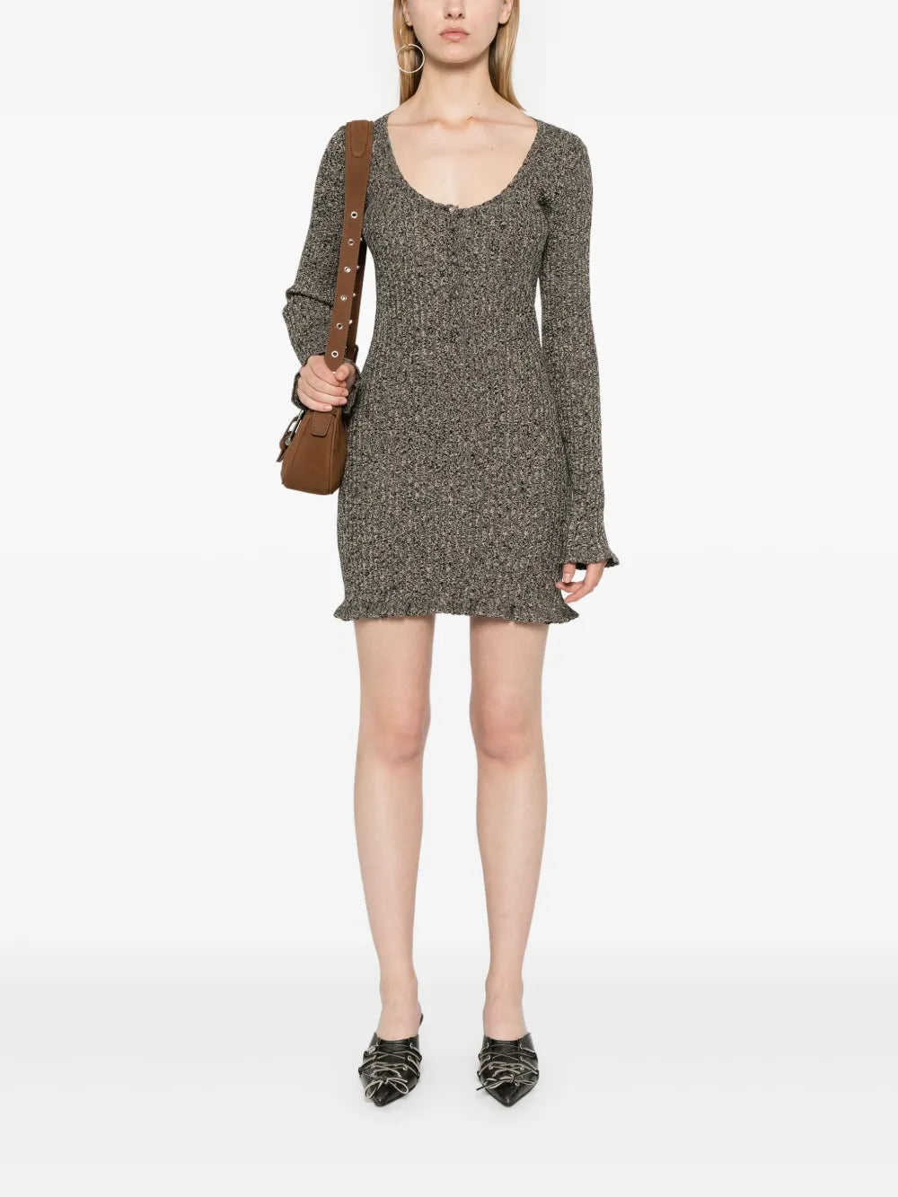 Mélange Ruffled Ribbed Mini Dress