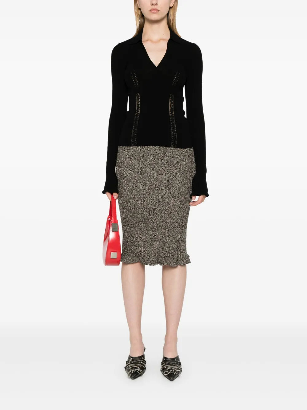 Lace-Panelling Polo Jumper
