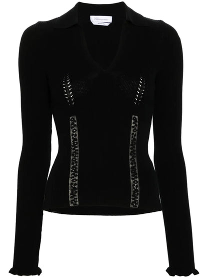 Lace-Panelling Polo Jumper