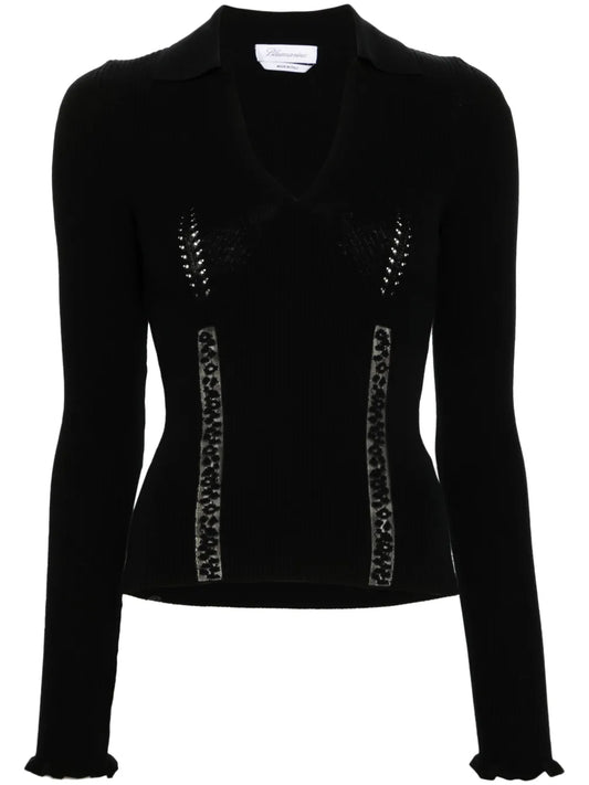 Lace-Panelling Polo Jumper