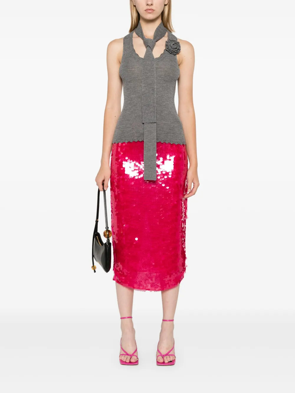 Floral-Appliqué Knitted Tank Top