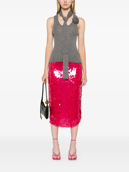 Floral-Appliqué Knitted Tank Top