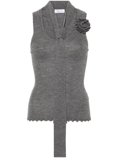 Floral-Appliqué Knitted Tank Top