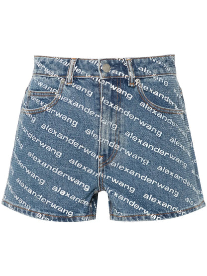 Rhinestoned Denim Shorts