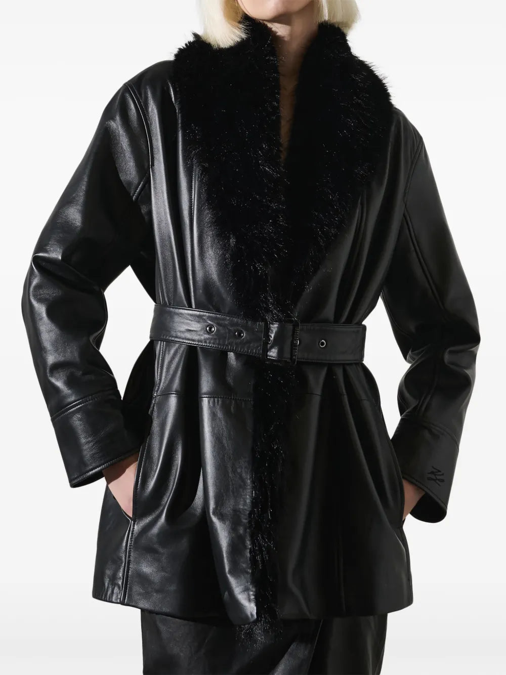 Kl Studio Faux-Fur Collar Leather Coat