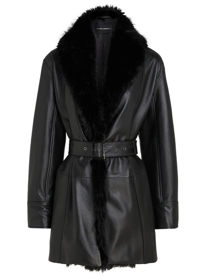 Kl Studio Faux-Fur Collar Leather Coat
