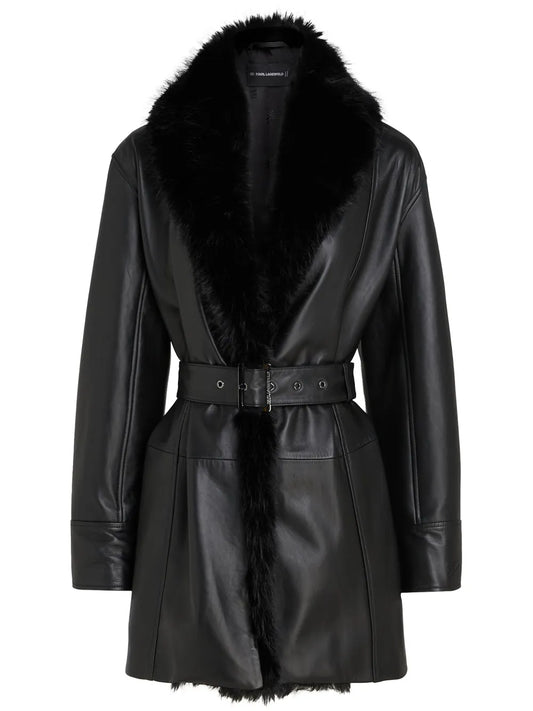 Kl Studio Faux-Fur Collar Leather Coat