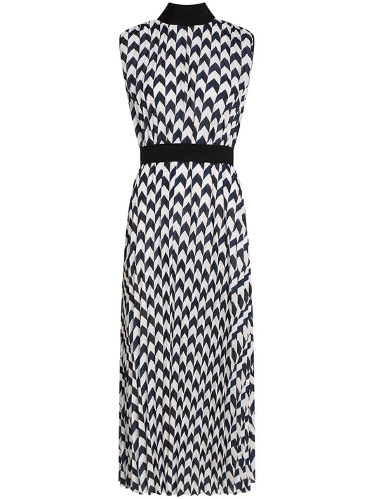 Chevron-Print Pleated Dress