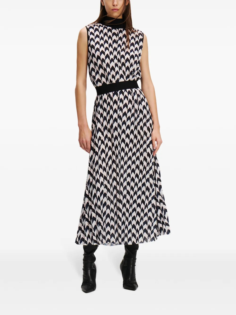 Chevron-Print Pleated Dress