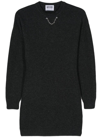 Chain-Embellished Knitted Dress