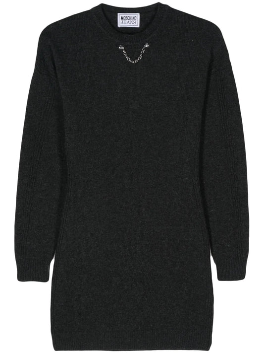 Chain-Embellished Knitted Dress