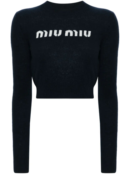 Logo-Intarsia Cropped Jumper