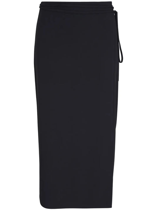 Tie-Fastening Wrap Midi Skirt