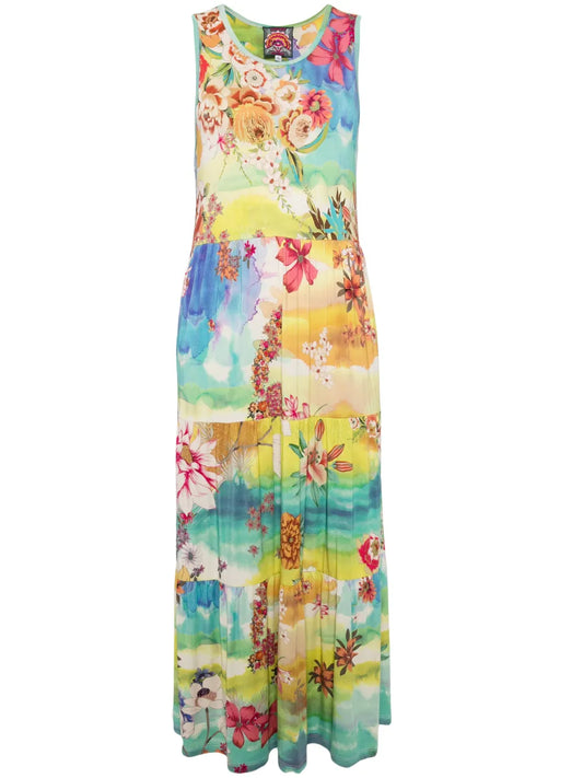 Mix-Print Tiered Dress