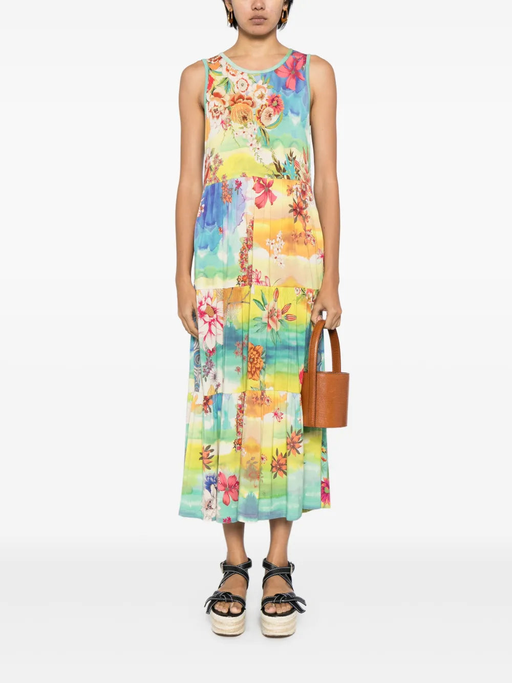 Mix-Print Tiered Dress