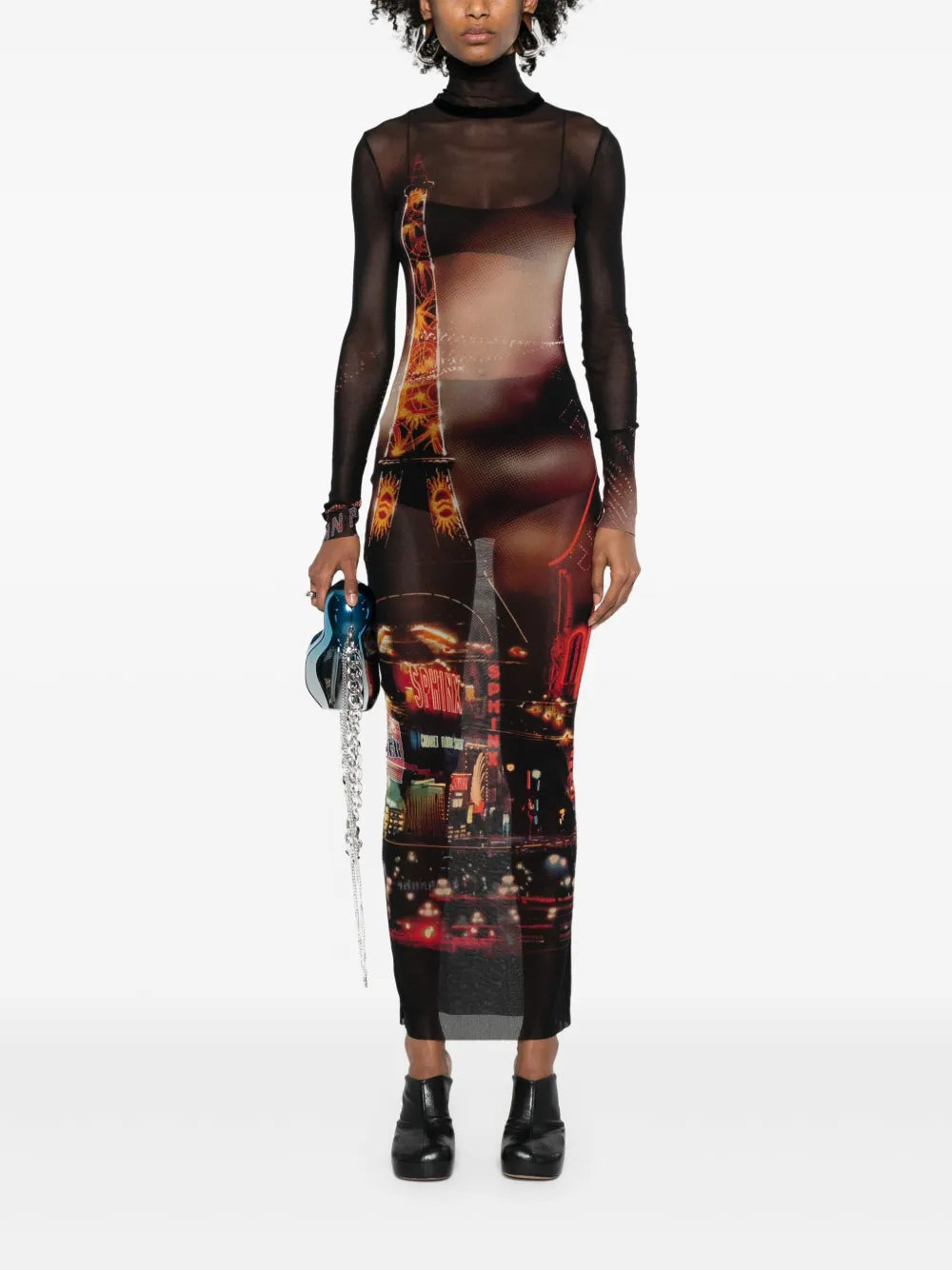 Pigalle-Print Tulle Maxi Dress