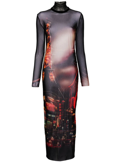 Pigalle-Print Tulle Maxi Dress