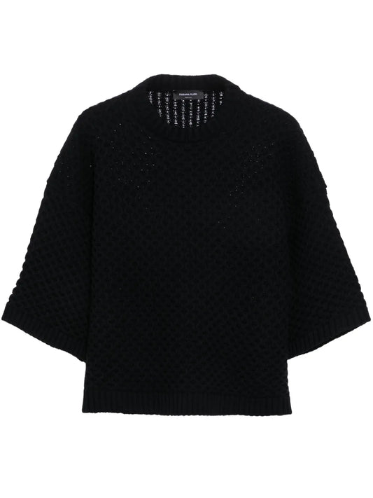 Grid-Stitch Knit T-Shirt