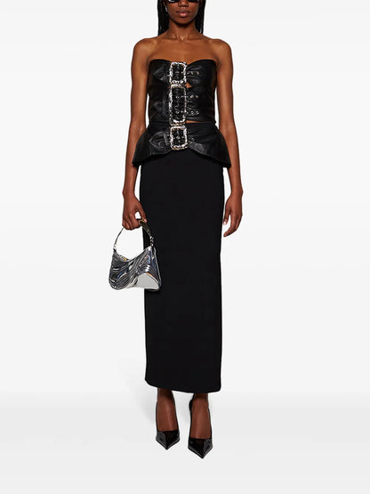 Buckle-Detail Leather Midi Dress
