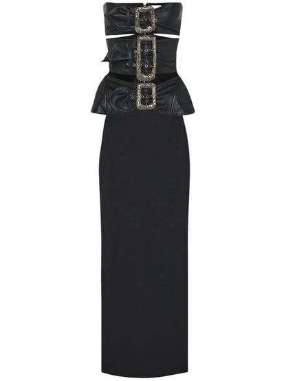 Buckle-Detail Leather Midi Dress
