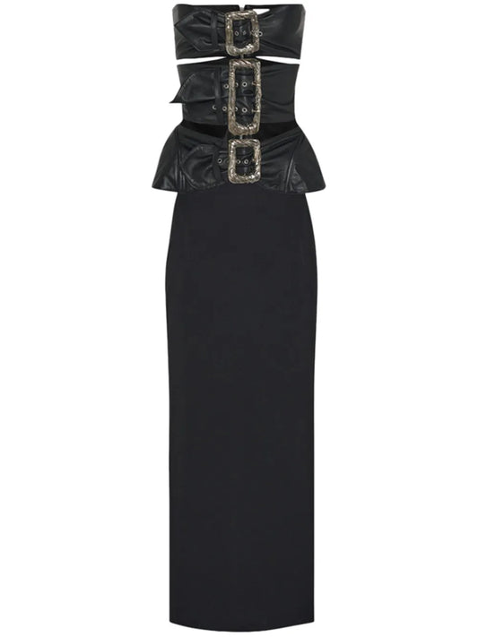 Buckle-Detail Leather Midi Dress