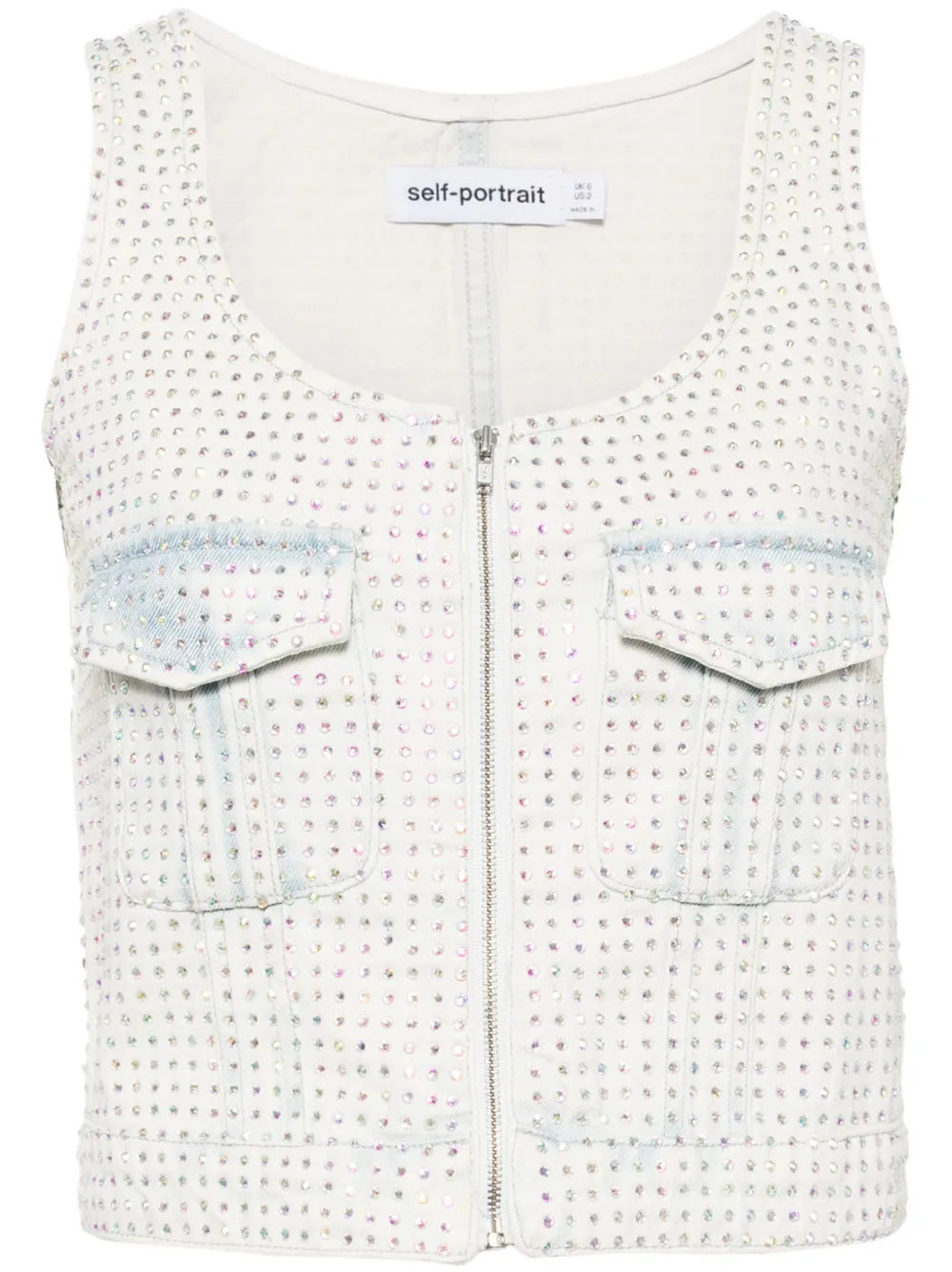 Rhinestone-Embellished Denim Top