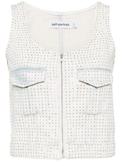 Rhinestone-Embellished Denim Top