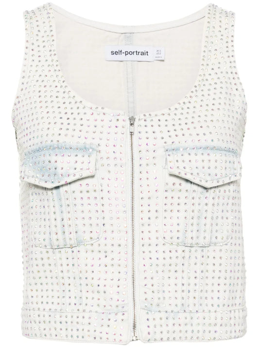 Rhinestone-Embellished Denim Top