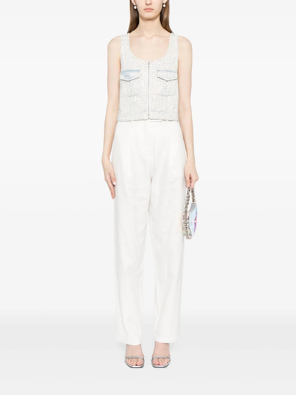 Rhinestone-Embellished Denim Top