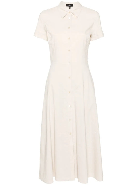 Short-Sleeves Midi Shirt Dress