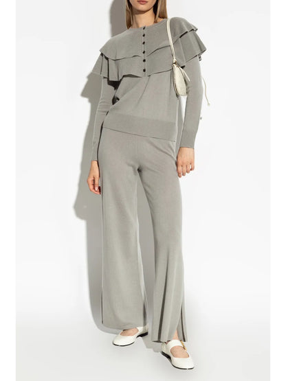 Marlo Side-Slit Cashmere Trousers