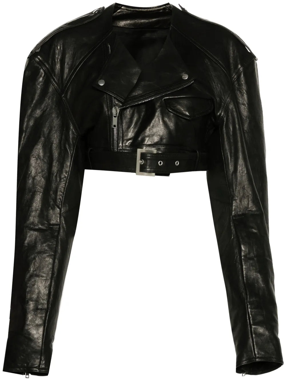 Collarless Cropped Biker Jacket