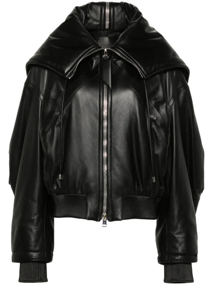 Padded Leather Bomber Jacket
