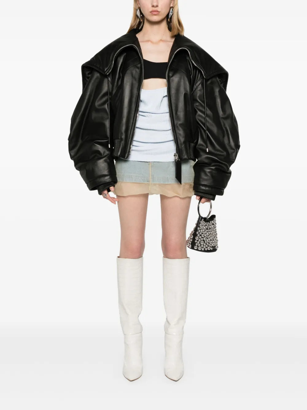 Padded Leather Bomber Jacket