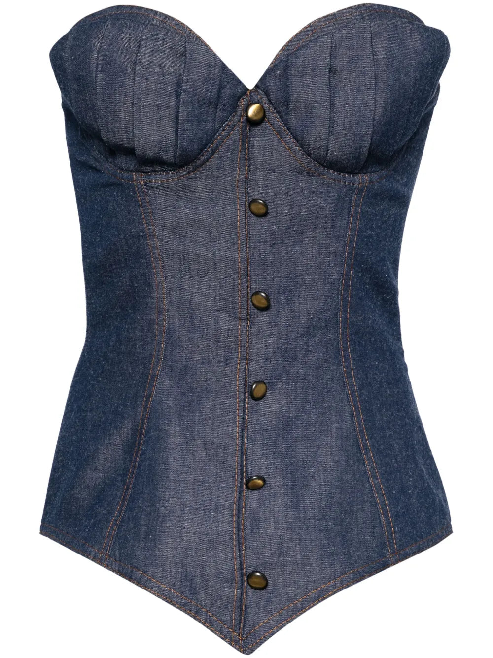 Button-Detail Denim Corset Top