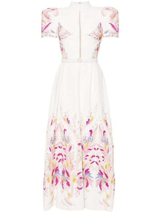 Bead-Embellished Crepe Maxi Dress