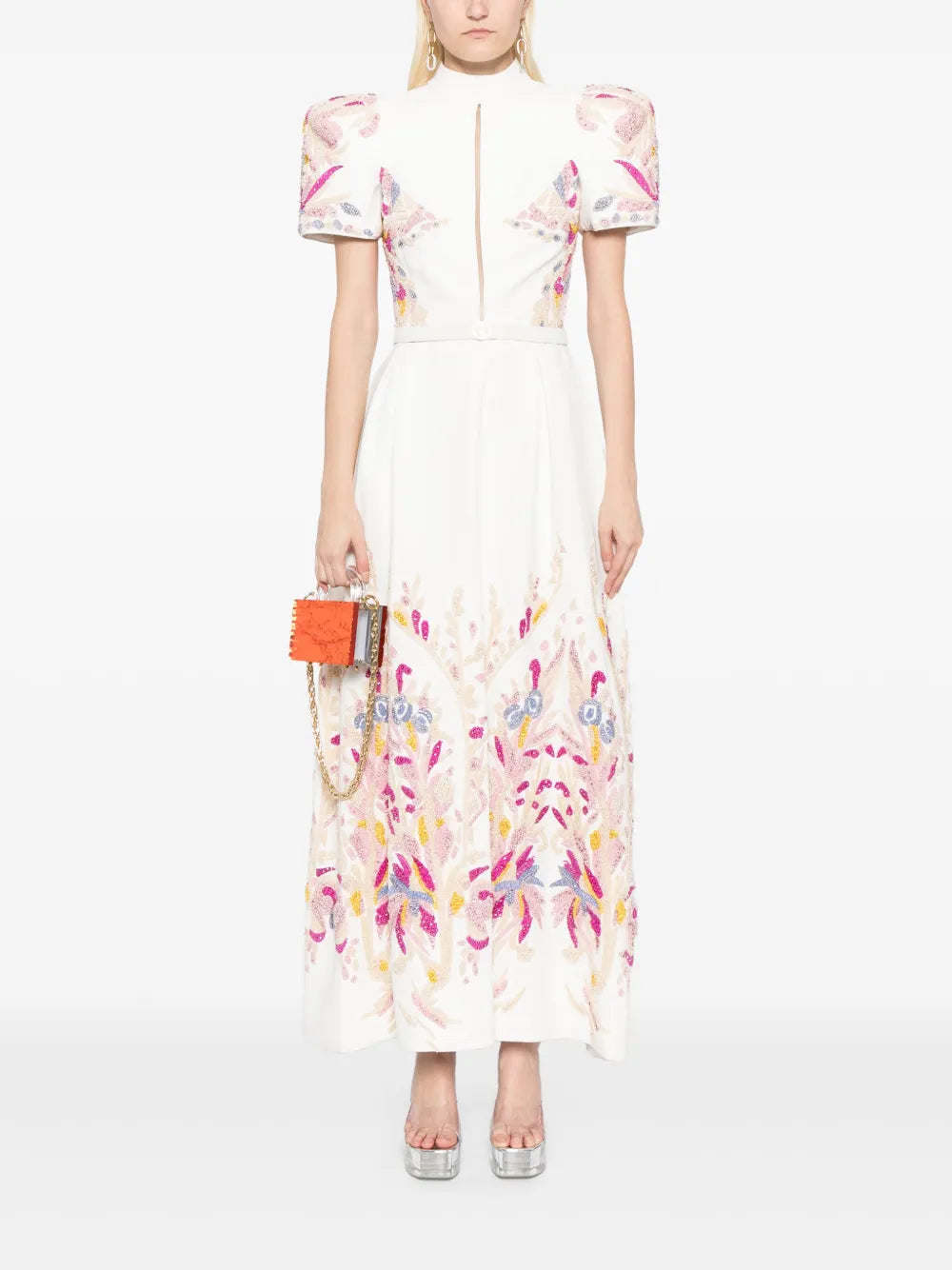 Bead-Embellished Crepe Maxi Dress