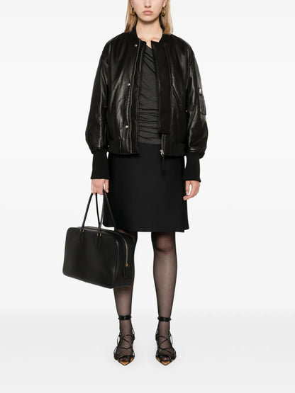 Padded Leather Bomber Jacket