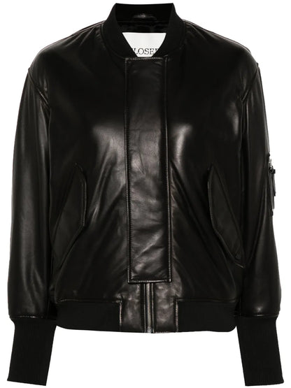 Padded Leather Bomber Jacket