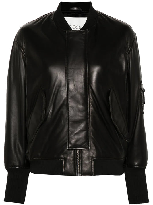 Padded Leather Bomber Jacket