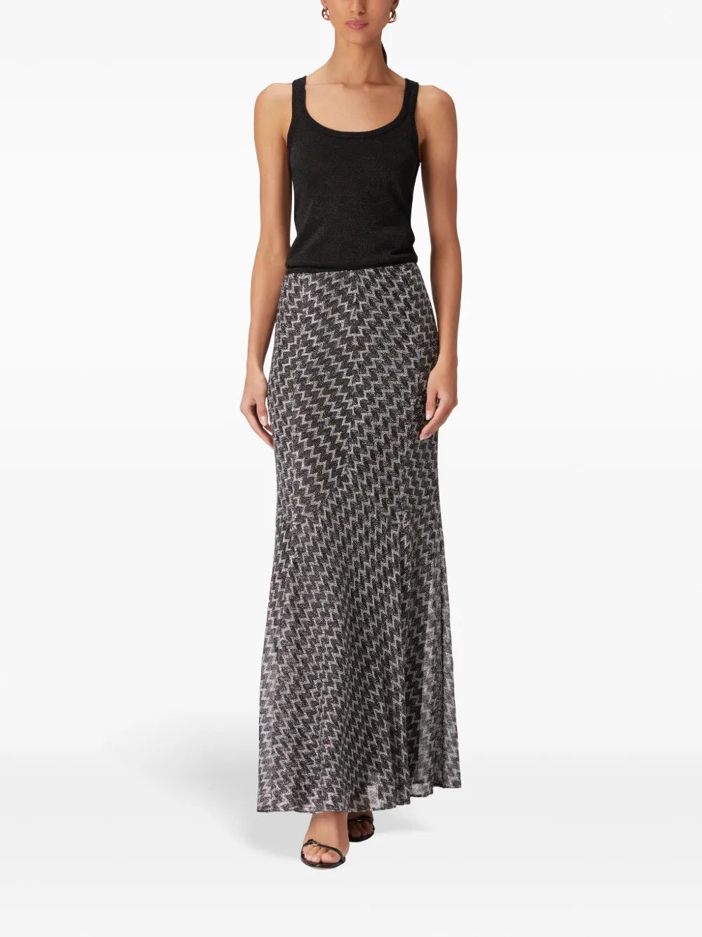 Zigzag Lamé Flared Maxi Skirt