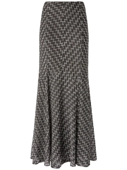 Zigzag Lamé Flared Maxi Skirt