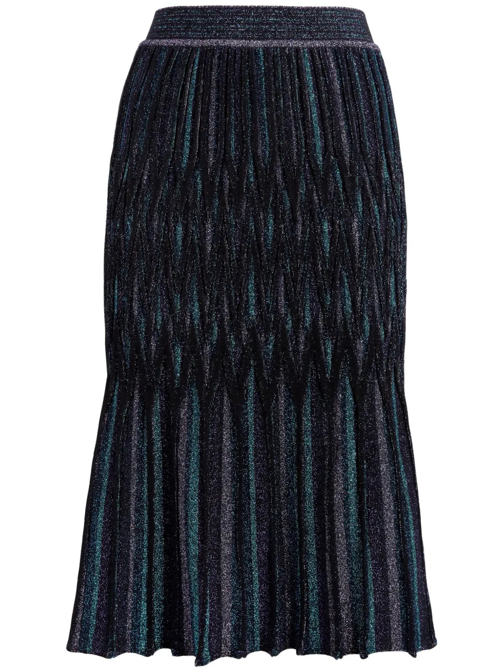 Lamé Diamond-Motif Flared Midi Skirt